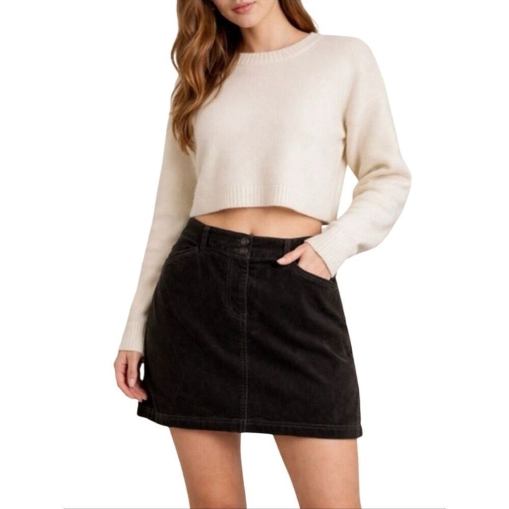 White House Black Market Black Corduroy Mini Skirt Size 2